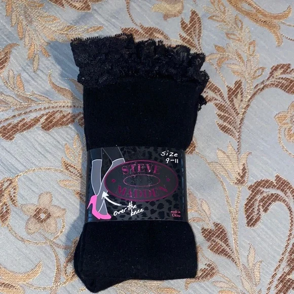 ♣️NWT Steve Madden Black Lace Trim Over the Knee Socks: 9-11 - Picture 1 of 6
